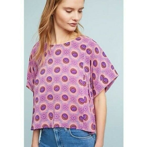 ANTHROPOLOGIE Maeve Purple Medallion Swing Top Printed Blouse Size Small - Picture 2 of 8